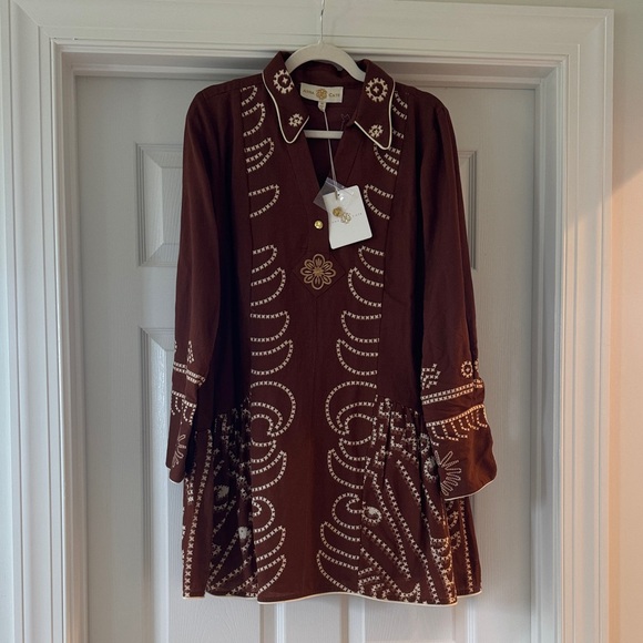 Chic Brown Embroidered Mini Dress